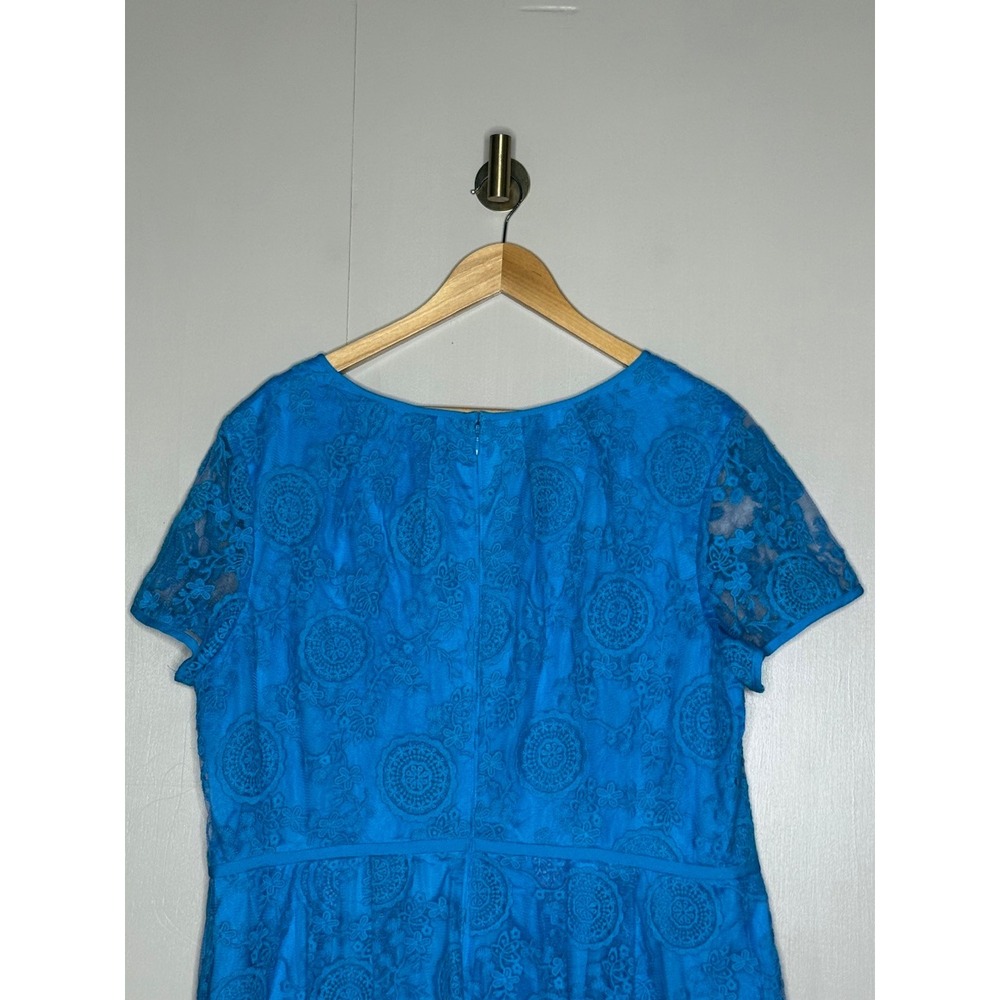 Adrianna Papell Blue Floral Lace Cocktail Dress Plus Size 18W Short Sleeve Knee - Picture 7 of 9